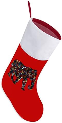 Коледни Чорапи под формата на Слон с Аутизъм, Червени Кадифени Чорапи с Бял Пакет шоколадови Бонбони, Коледни