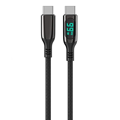 Кабел BoxWave е Съвместим с Bang & Olufsen Beosound A1 (2-ро поколение) (кабел от BoxWave) - Кабел PowerDisplay PD (6 фута) - USB-C-USB-C (100 W), led дисплей, 6 фута найлонов кабел в оплетке PD, катранен