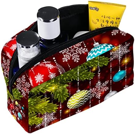 TBOUOBT козметични чанти за Жени, Косметичка За Пътуване, Органайзер За Тоалетни Принадлежности, весела Коледа на Цветни Топки, Снежинки