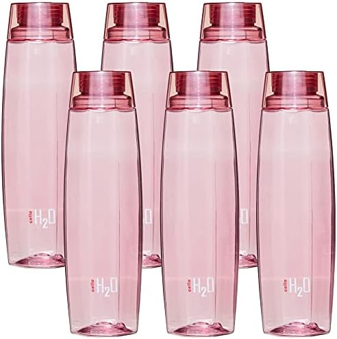 Безопасна пластмасова бутилка за вода Cello Octa Premium Edition, 1 литър, комплект от 6 броя, розова