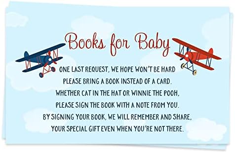 На гише самолетни детски душ Носете Картичка с искане на книгата Детски душ Нагоре и далеч Втулки за книги за детската душа Ретро самолет Червен Син на Момчетата, т?