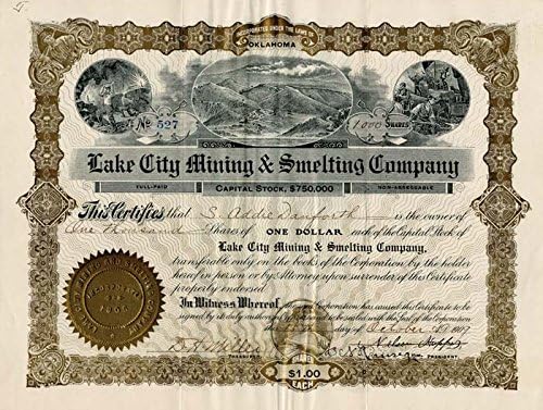 Lake City Mining Smelting and Co. - Склад за сертификат