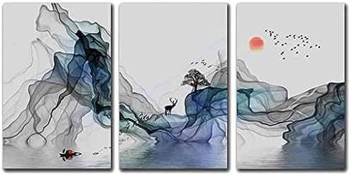 Абстрактна Живопис върху платно с Пейзаж много черен Птици, Нов Триптих в китайски Стил, Стенни Картини за Всекидневната,