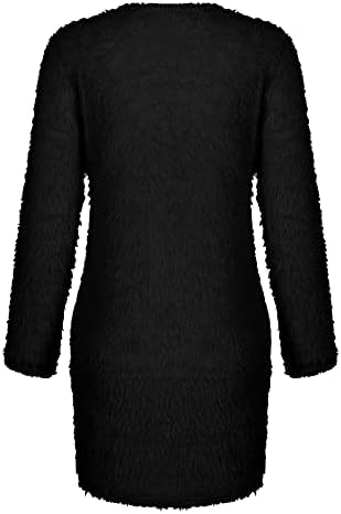 Дамски Модни Плътен Цвят През Цялата Деколте С Дълъг Ръкав Свободни Плюшени Рокля Пуловер