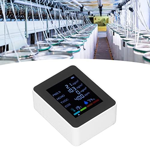 Мониторинг на качеството на въздуха 6 в 1, Измерване на Температура И Влажност на въздуха, Детектор с USB-Кабел за захранване, Аксесоари (Бял)