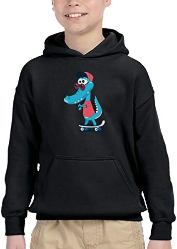 Детски Пуловер с дълъг ръкав и качулка за каране на кънки на лед с динозавром, Hoody с джоб Черен цвят