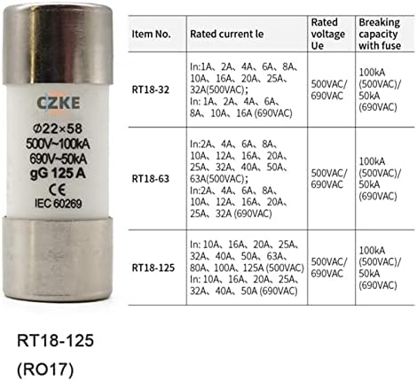 SCRUBY 10шт AC 500V RO17 Керамичен предпазител за бързо действие RT18-125 22X58 gG Силует 10A 16A 20A 25A 32A