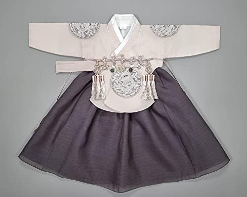 Комплект дрехи за честването на 100-годишнината от Байкила в корейски стил Ханбок за малки момичета, Бежово-Кафяв