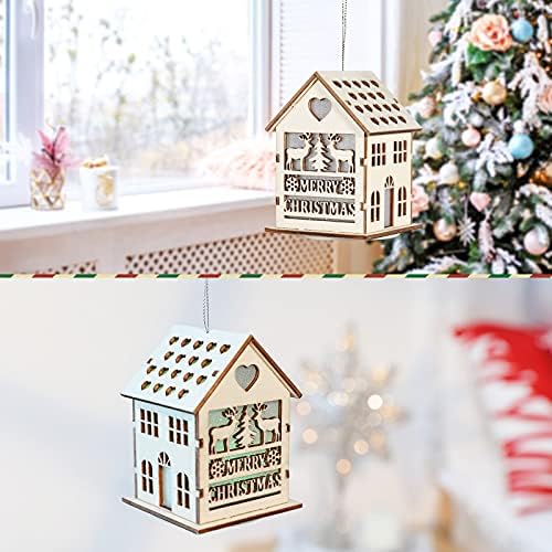 Коледа Подвесное Украса за Дървена къща Luxspire, Мини-Орнаменти за Украса на Коледната Елха, Led Лампа С Кух