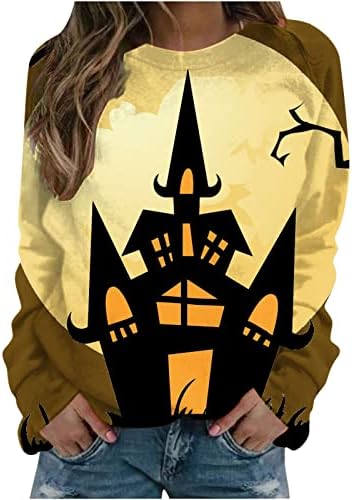 Блузи Charella Vacation на Хелоуин за Жени, Пуловер с дълъг ръкав и деколте Лодка, Графична Тънка Блуза Свободно,