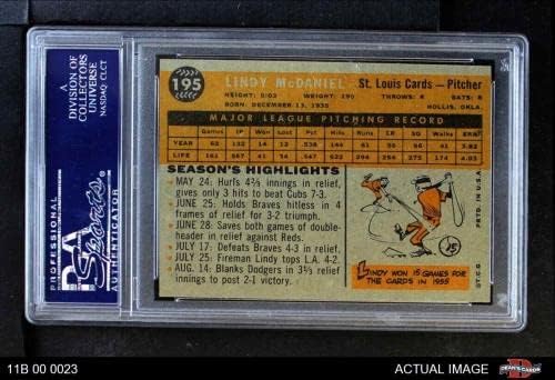 1960 Topps 195 Lindy McDaniel Кардиналите PSA 8 - НМ/MT 11B 00 0023 - Бейзболни картички с надписи