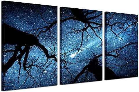 Творческо Изкуство през Нощта Звездното небе, Заобиколен от Дървета на Гората Платно Стенни Артистични Щампи