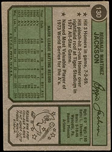 1974 Topps 130 Реджи Джаксън Оукланд Атлетикс (Бейзболна картичка) VG Athletics