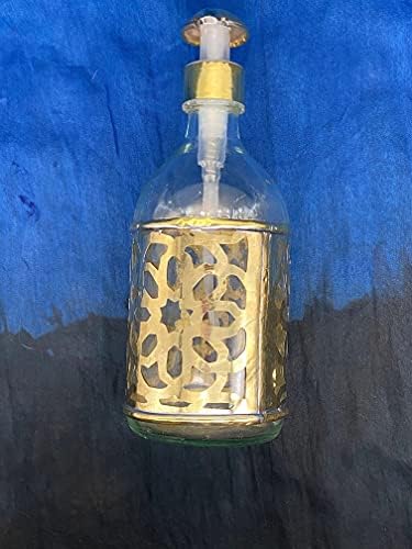 Голяма Бутилка За Сапун От Марокански Стъкло - Метална Украса, Ръчно Изработени Сребрист Цвят