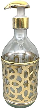Голяма Бутилка за Сапун от Марокански Стъкло - Цвете за Украса, Ръчно изработени от Златен Месинг
