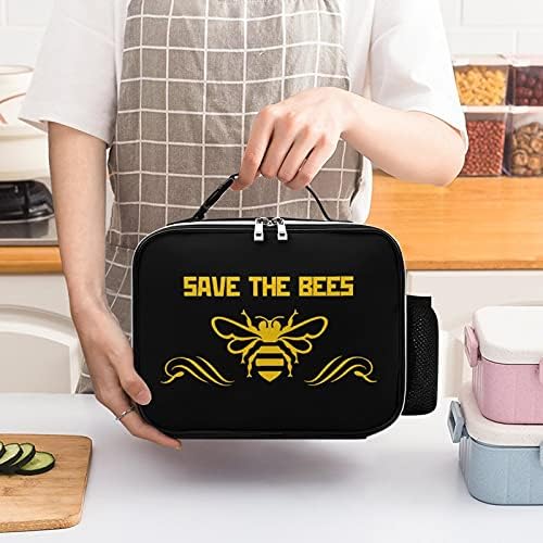 FunnyStar Save The Bees Чанта За Обяд Подвижна Кожена Пътна Чанта За Училищната Работа За Деца И Възрастни