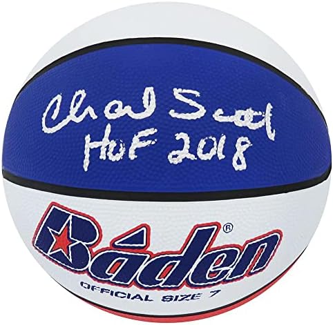 Чарли Скот, подписано Баденский Червено-Бяло-синьо Баскетболна топка в Реален размер с HOF 2018 - Баскетболни