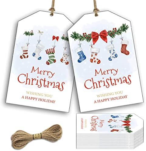 Коледна виси Етикет с Шнурком, 50шт Хартиени Етикети весела Коледа, Етикети за Зимните Празници, Лични Тагове