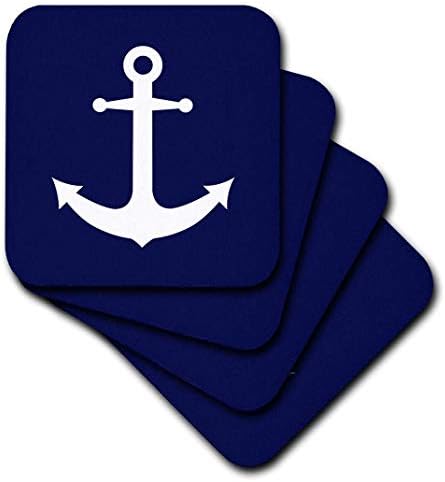 3dRose cst_165798_2 Тъмно синьо с бял Дизайн морски котви-Меки подложки, комплект от 8