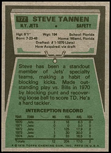 1975 Topps 177 Стив Таннен Ню Йорк Джетс (Футболна карта) в Ню Йорк + Джетс Флорида