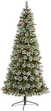 8 фута. Изкуствена Коледна елха от швейцарски Бор с 550 Прозрачни led Светлини и Плодове