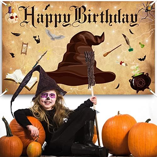 Remerry Magic Wizard Happy Birthday Party Доставки Хелоуин Магически Магьосник Банер Фон Шапка на Магьосник
