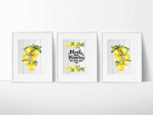 Акварелни лимон стенни рисунки в кухнята, Щампи с лимон, Интериор за кухня в стил фермерска къща декорация за