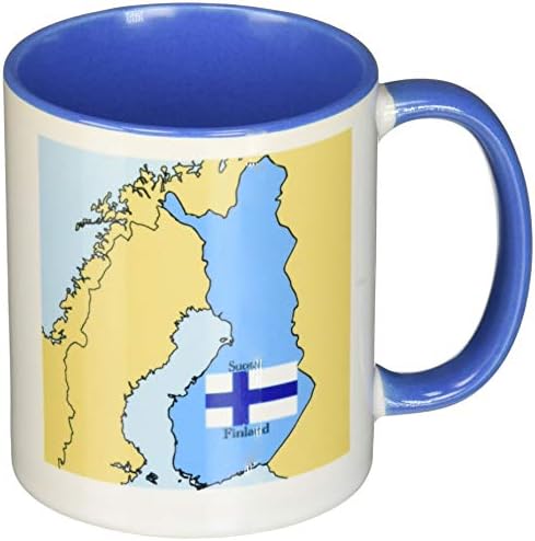 3dRose кружка_37585_6 Карта, флаг Финландия, с участието на Финландия, отпечатани на английски и фински език.