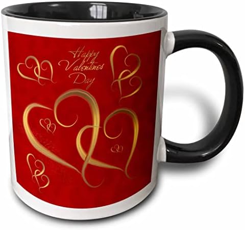3дрозные Златни Сърца, Преплетени на Червен фон, на петна, с една чаша Честит Свети Валентин, 11 грама