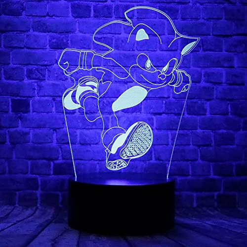 Карикатура на Sonic на Таралеж 2 Фигурка на героя от Аниме 3D Led Оптична Илюзия Украса Настолна Лампа 7 Цвята
