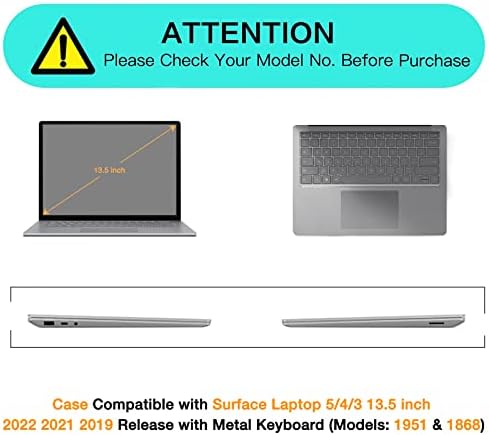Калъф MOSISO, съвместим с лаптоп Surface 5/4/3 13,5 см 2022 2021 2019 г. съобщение, с Метална клавиатура (модел: 1951 и 1868), защитен Пластмасов твърд калъф, черен