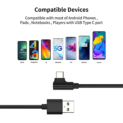 1 подножието Правоъгълен USB кабел C, За бързо зареждане, 3 опаковки, 90-градусов кабел USB A-USB Type C, Кратък