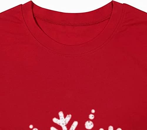 Коледни Ризи за Жени, Сладък Тениски с Шарени Снежинки, Тениска с Къс Ръкав и Забавно Принтом